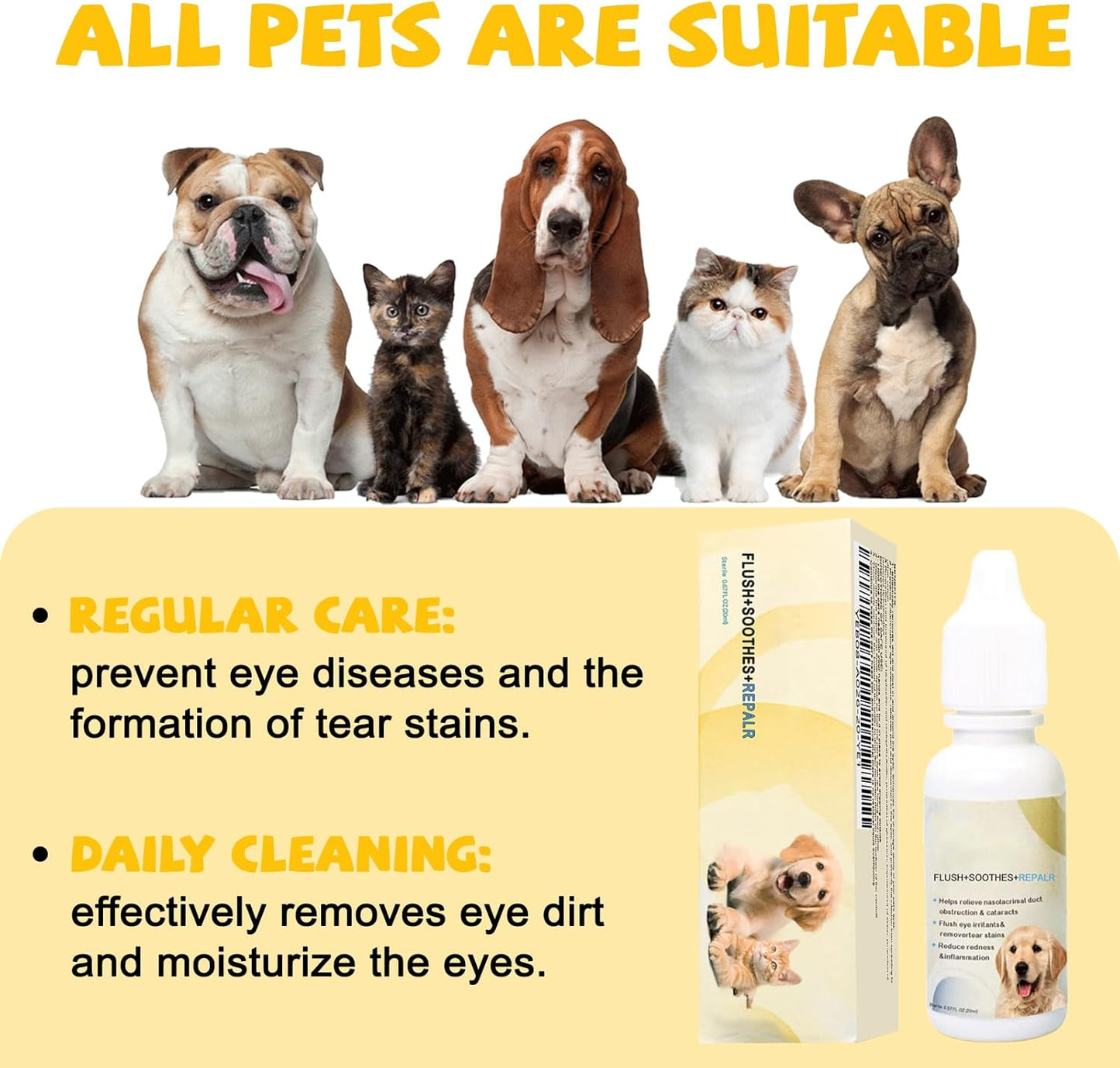 Dog Eye Drops, All Natural Cataract Drops For Dogs-Relieving Eye Itching Irritation & Dry, Dog Eye Infection Treatment & Removing Eye Stains Improving Clarity, Safe for All Animals (2 X 20 mL)