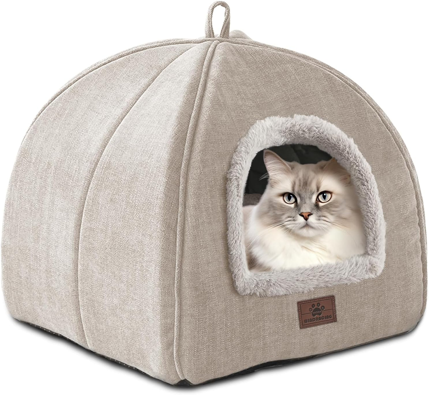 Cat Bed for Indoor Cats - Cat Cave Cat House Cats Tent with Removable Washable Cushioned Pillow, Soft and Self Kitten beds (Large, Beige)
