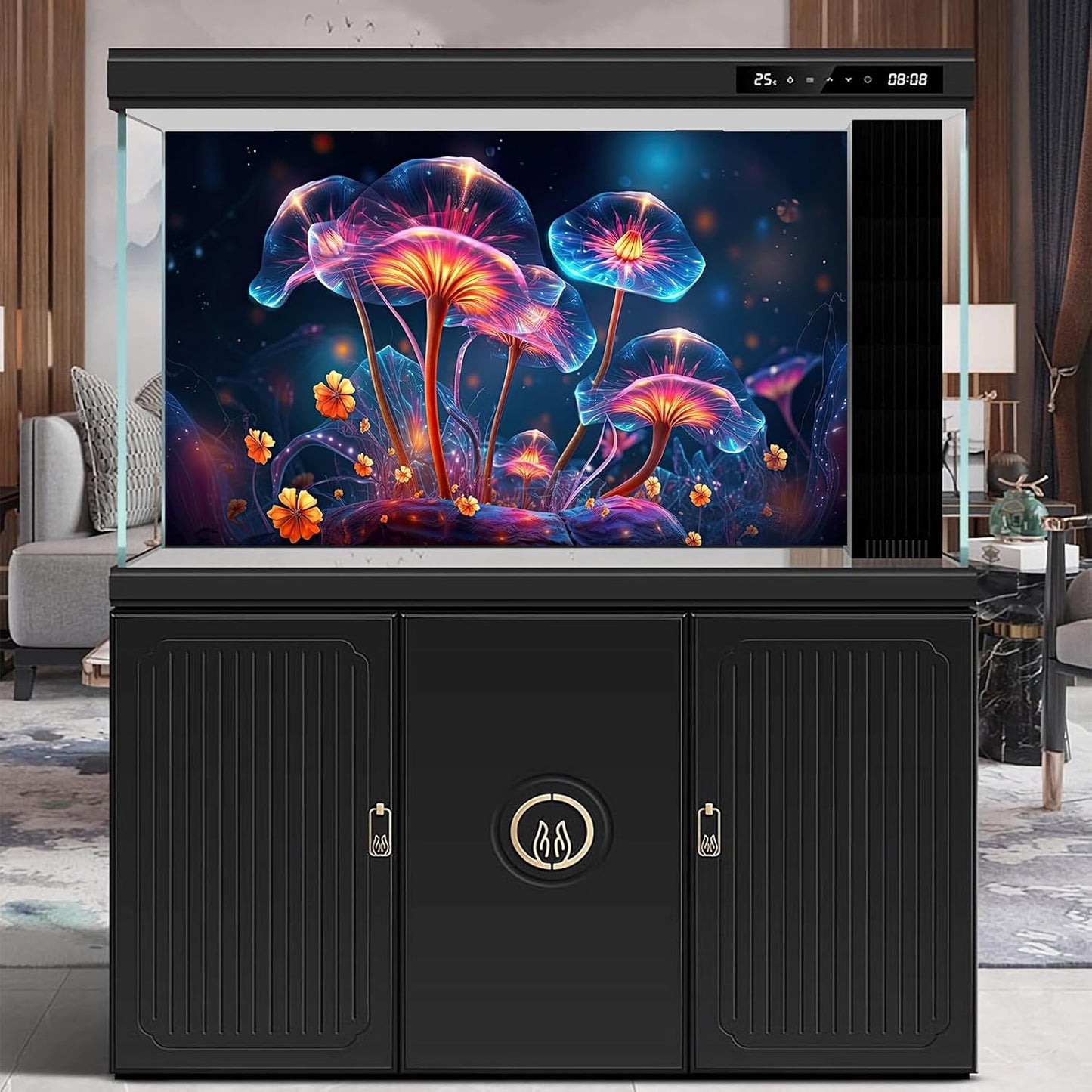 Flower Aquarium Background Modern Style Bluebell Blooming Flower Floral Design Terrarium Background Mysterious Elegant Glowing Fantasy Flower Fish Tank Backdrop Poster Decorations Vinyl 48x18in