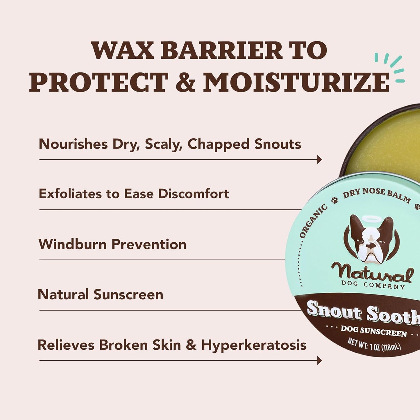 Natural Dog Company Snout Soother, Dog Nose Balm, Wax & Cream for Dry, Cracked Noses, Heals & Moisturizes with Shea Butter & Coconut Oil, Lick-Safe Nose Butter, Made in USA, 2 oz. Tin