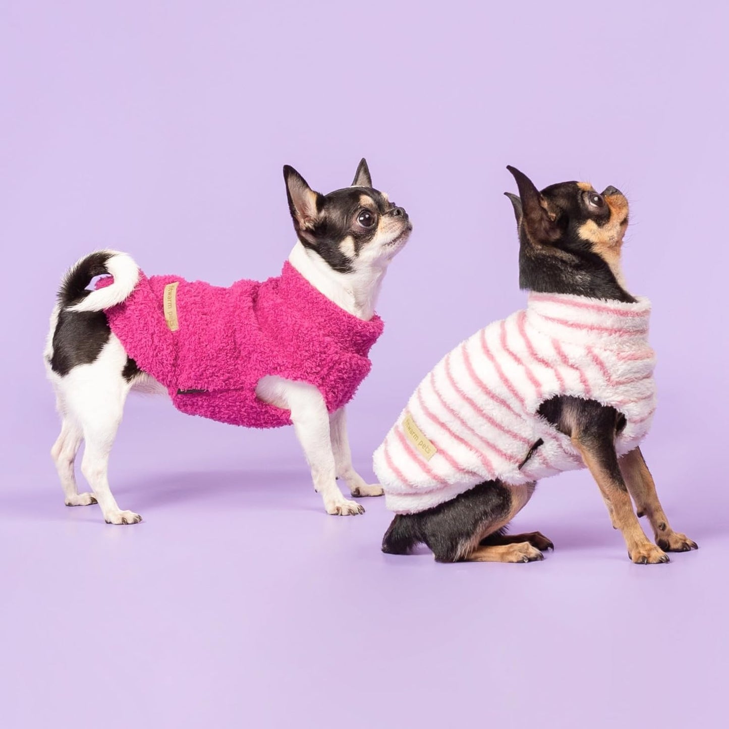 Fitwarm 2 Pack Striped Fleece Dog Sweater, Warm Winter Dog Clothes for Small Dogs Girl, Fuzzy Turtleneck Pet Outfit, Doggy Pullover Jumper, Rose Pink, White, Light Pink, XS