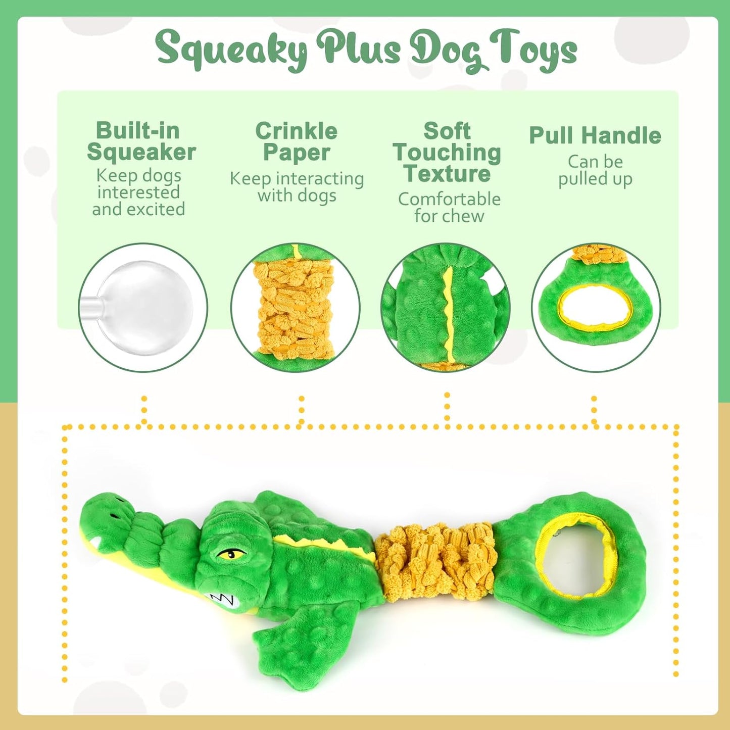 Large Dog Toys, Plush Squeaky Dog Toy with Crinkle Paper and Tug of War Handle, Interactive Puppy Toys for Small, Medium and Large Dogs