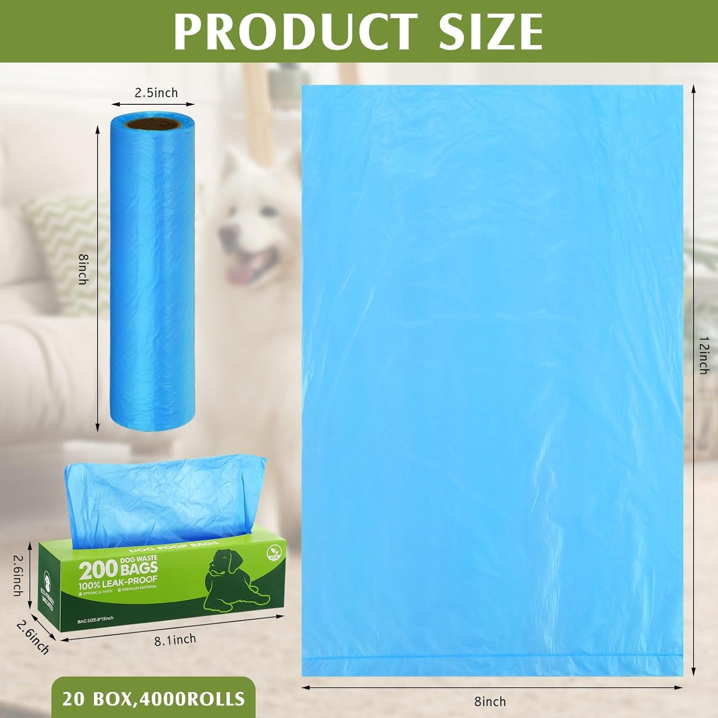 Sherr 20 Boxed Rolls 4000 Counts Dog Poop Bags Bulk Leak Proof Dog Waste Bags Universal Pet Doggy Waste Poop Box for Puppy Pets Outdoor Walking and Travel, 20 Rolls of 200(Blue)