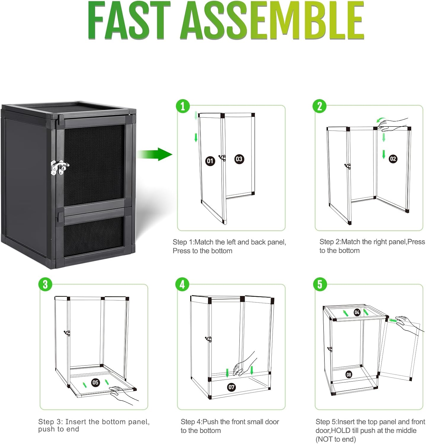 8" x 8" x 12" Reptile Terrarium 5-Pack, Small Hatching Cage with Screen & Acrylic Doors, Ventilated Habitat for Lizards, Frogs, Easy Assembly