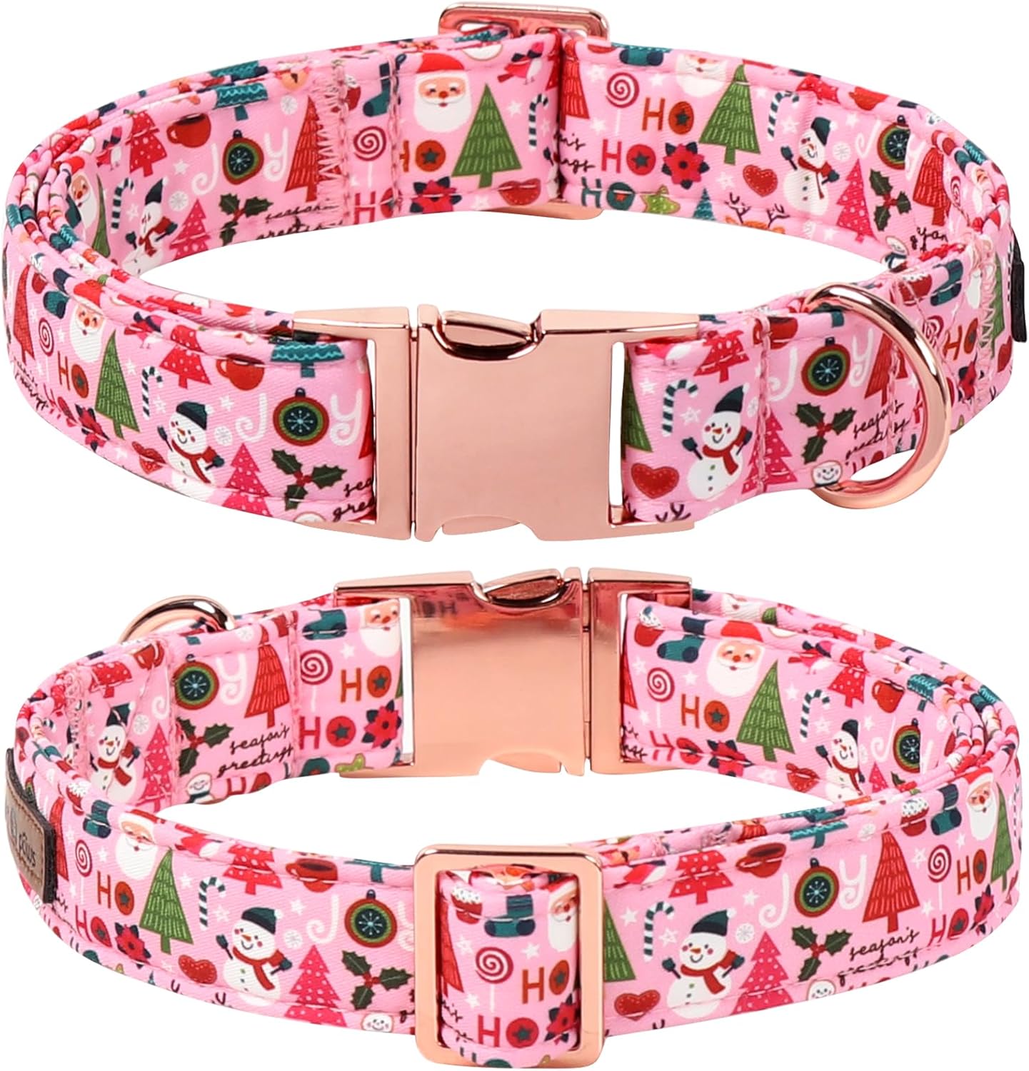 Lionet Paws Christmas Dog Collar with Bow tie,Cute Ho Christmas Tree Snowman Pink Dog Collar Bow Tie for Dogs Female, Medium, Neck 13.5-22 inches