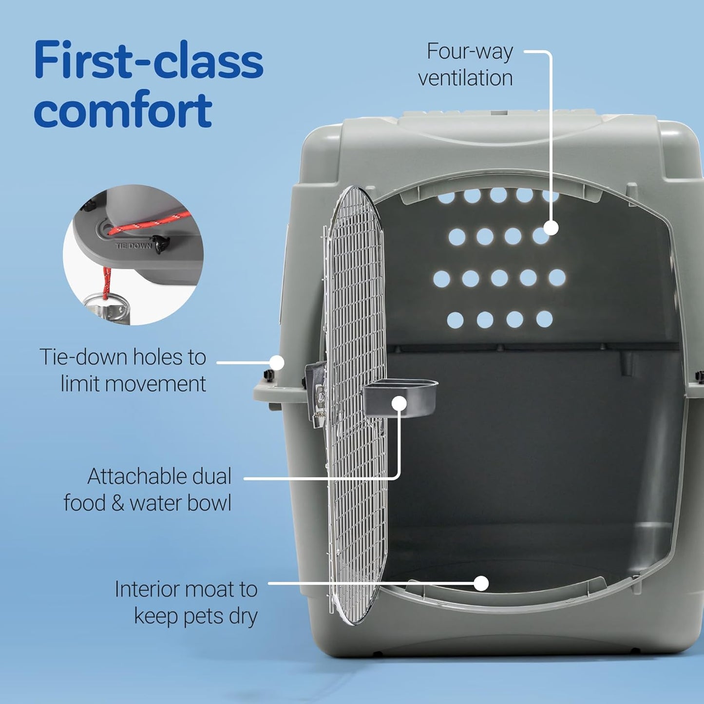 Petmate Sky Kennel - For Air and Travel, Airline Compliant Dog Crate for Pets up 70-90 lbs, Heavy Duty Dog Kennel, Made in the USA- 40 Inches