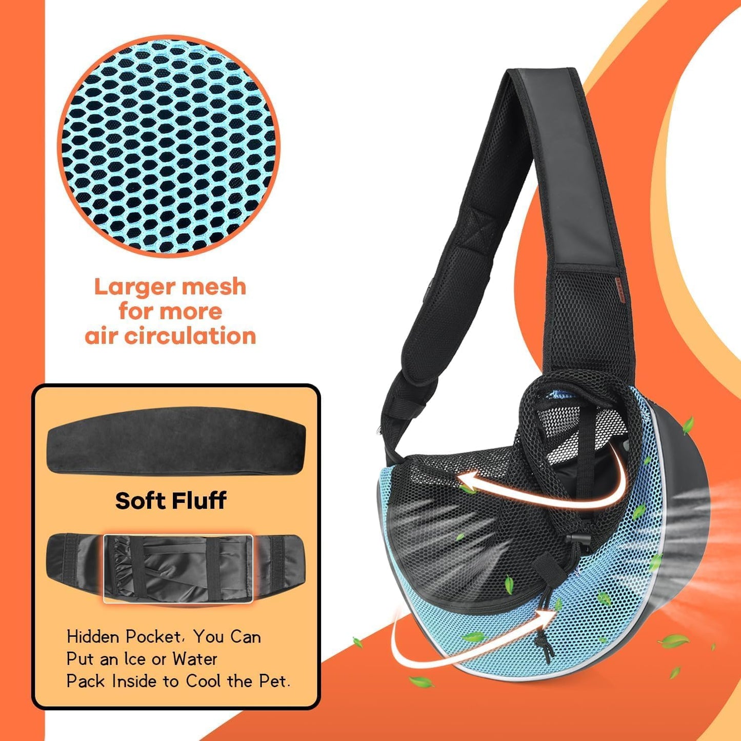 YUDODO Pet Sling Carrier for Small Dogs & Cats – Hands-Free Puppy Carrier with Safety Hook, Large Zipper Pocket, Soft Breathable Mesh, Adjustable Strap & Reflective Strip (Cyan 3.0 S)