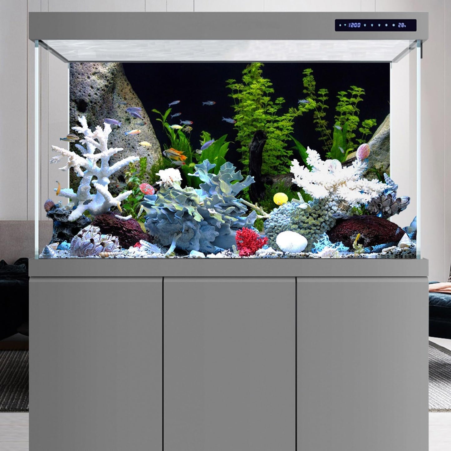 AWERT Vinyl Underwater Aquatic Plant Fish Tank Background Stone River Bed & Lake Aquarium Background 48x18 inches