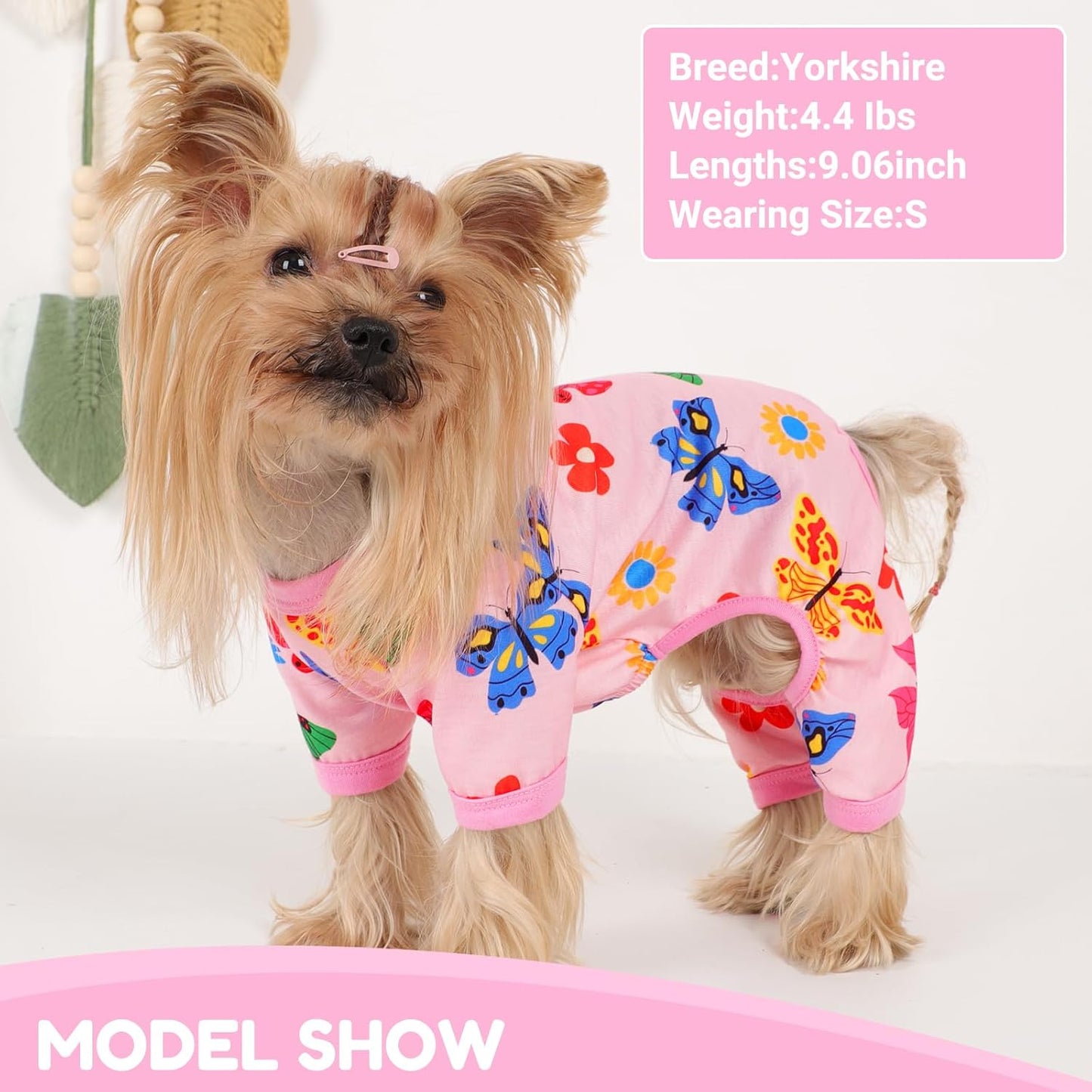 Dog Pajamas Small Sized Dogs Stretchable Summer Dog Clothes Pjs 4 Legs Girl Boy Cute Soft Puppy Outfits Doggie Cat Jammies Jumpsuit Sleeper for Pet, Butterfly, M