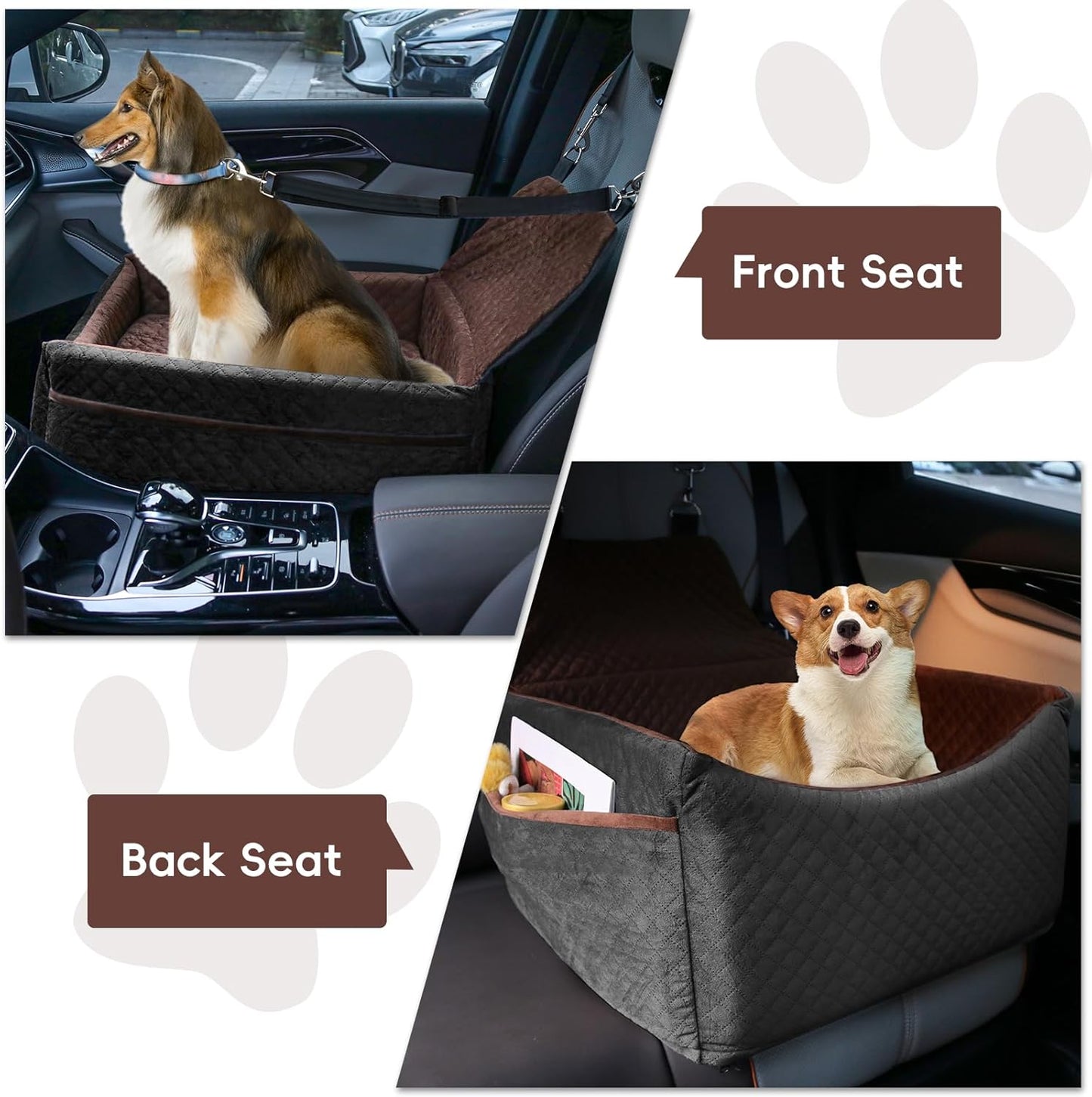 Dog Car Seat for Small Medium Dogs, Soft Fabric Dog Booster Seat with Storage Pockets, Safety Belt, Comfy Pet Car Seat Travel Bed, Removable and Washable