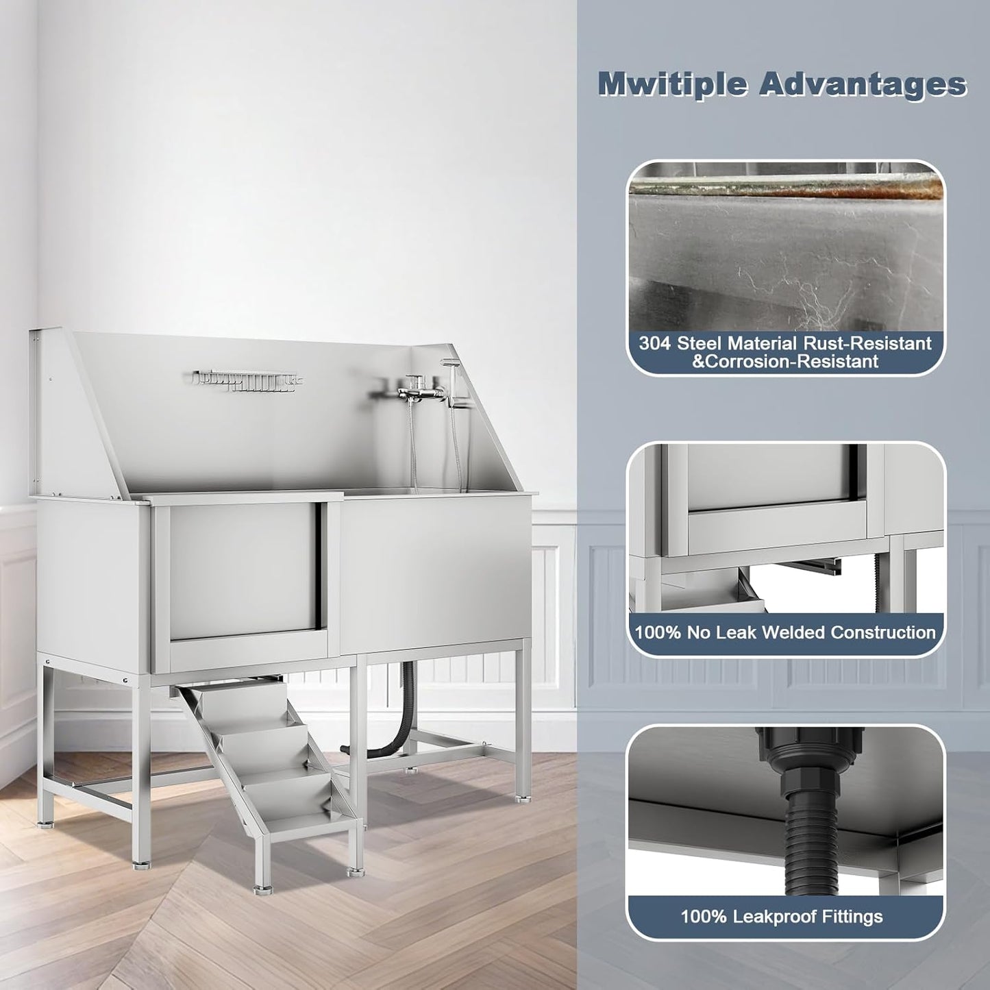 CuisinSmart 62" Dog Bathtub, Professional Dog Washing Station with Dog Wash Attachment, Dog Bath Pool for Outdoor, Indoor Shower and Grooming (Left Door)