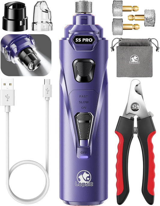 Dog Nail Grinder with 2 LED Lights Powerful 2 Speeds Super Quiet Dog Nail Trimmers with 3 Grinding Wheels Rechargeable Pet Dog Nail Clippers for Large Medium Puppy Dogs Dog Nail File Cat Nail Clipper