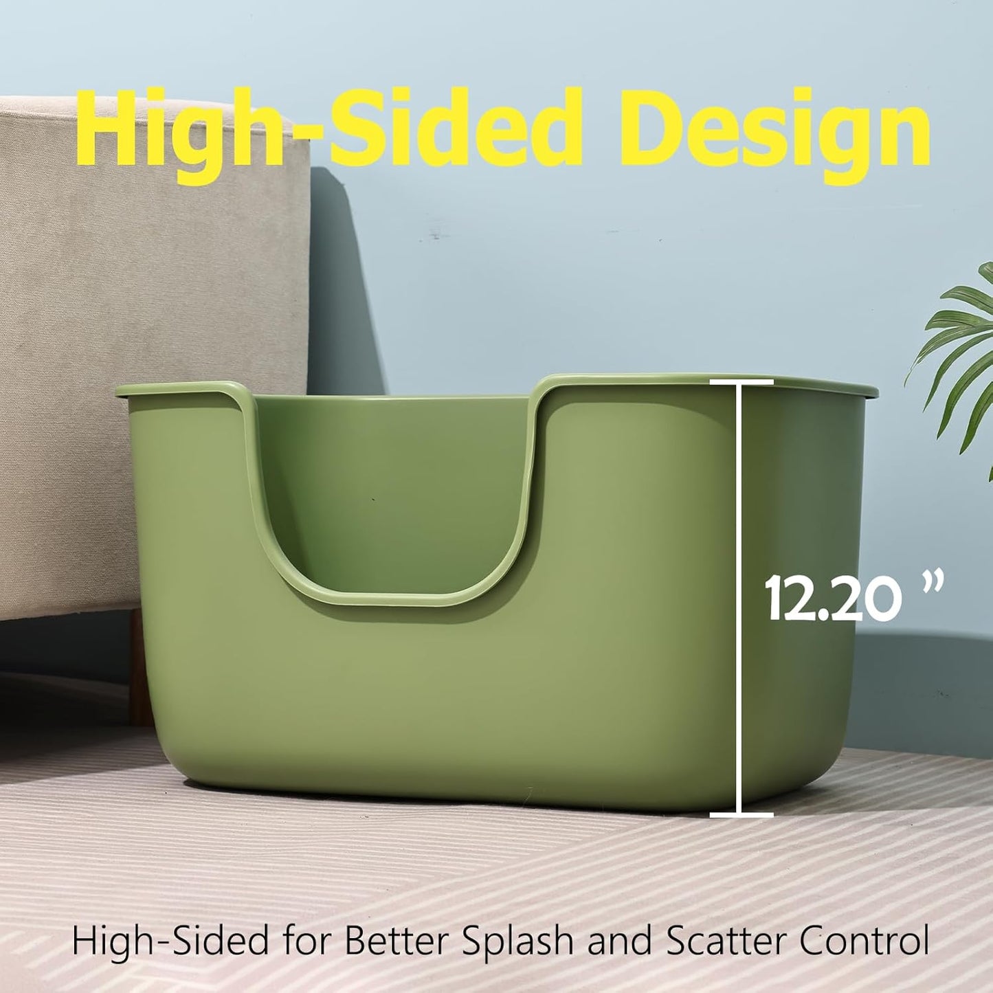 SpaceTime Extra Large Litter Box with High Sides,XL Low Entry Multi Cat Litter Pan for Kittens,Jumbo Litter Boxes for Big Cats,Anti-Splashing Cat Boxes for Indoor Cats,Easy to Clean (Light Green)