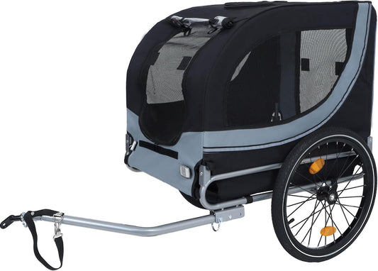 Blue-Grey Large Folding Bike Trailer for Dogs – Heavy-Duty Steel Frame, 66LB Capacity Pet Carrier for All-Terrain Cycling, Jogging & Camping Adventures!