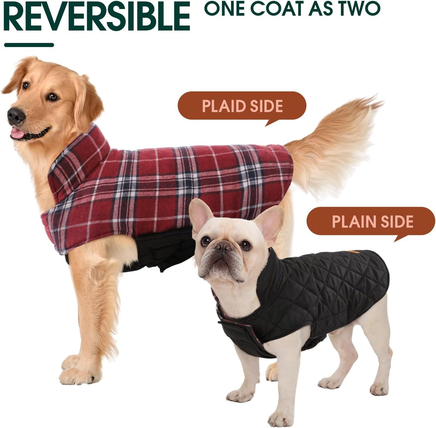 Kuoser Warm Dog Coat, Waterproof Dog Jacket for Extra Large Dogs, Adjustable Durable XL Doggie Winter Coat Reversible Cozy Puppy Cold Weather Apparel from Small to Large Breed, Red XL