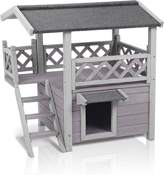 GUTINNEEN Cat House Outdoor Weatheproof Feral Cat Shelter Wooden Cat Condos for Winter Large Balcony（AIR09）