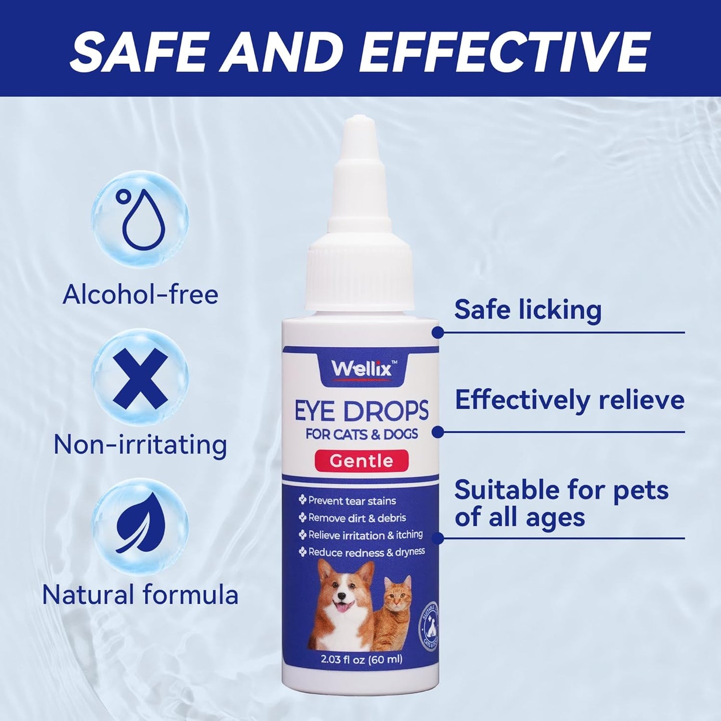 Wellix PET Dog Eye Drops for Dogs&Cats - Dog Eye Infection Treatment to Soothe Eye Allergy, Soothe Dry&Pink Eyes, Dog Tear Stain Cleaner(2X60ml)