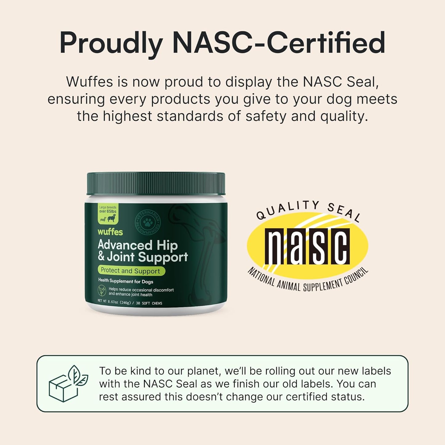 Wuffes Advanced Dog Hip and Joint Supplement with Glucosamine, Chondroitin, Omega 3, MSM, and Green Lipped Mussel, 30 Pork Flavored Chews for Large Dog Breeds