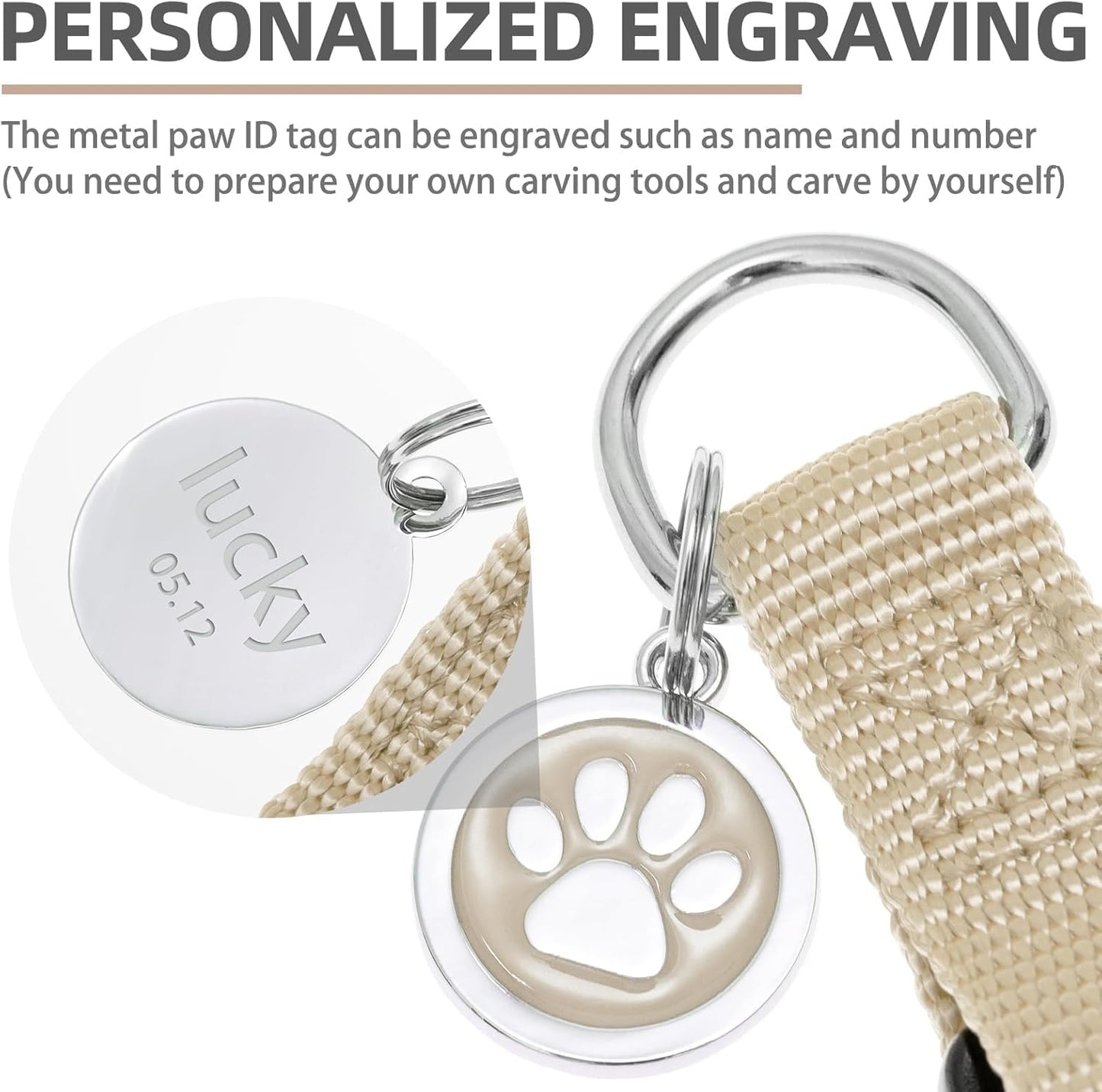 PUPTECK No Pull Dog Harness Soft Adjustable Basic Nylon Step in Puppy Vest Outdoor Walking with ID Tag Medium Cream