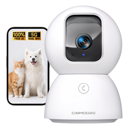 CINMOORE Upgraded 3K Security Camera Indoor, Free Time Lapse, AI Tracking & Face ID, PTZ 5G WiFi Dog/Pet/Baby Monitor Cameras for Home Security, Color Night Vision, Full Duplex 2-Way Talk