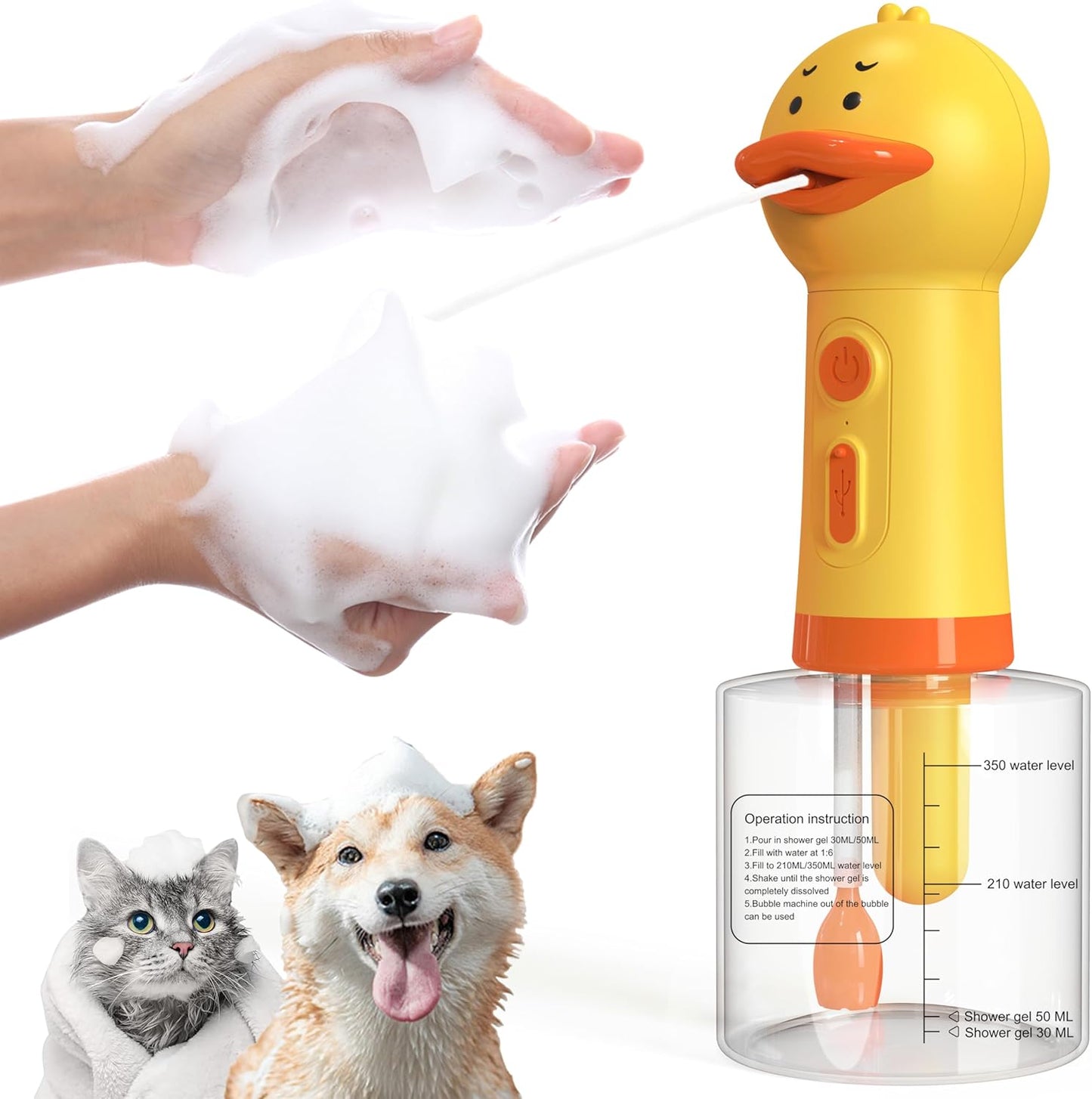 Electric Dog Shampoo Dispenser Dog Shampoo Sprayer Duck Shampoo Foamer for Pet, Foaming Soap Dispenser for Bathtub, Kitchen Sink Cleaning