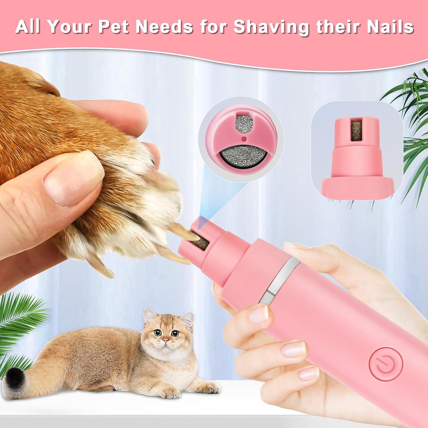 Dog Grooming Clippers Kit-Electric Rechargeable Cat Trimmer Tools-Cordless Quiet Pet Nail Paw Grinder-4 in 1 Multifunctional Low Noise Shaver-Razor for feet Face Ears Toenail Eye（Pink）