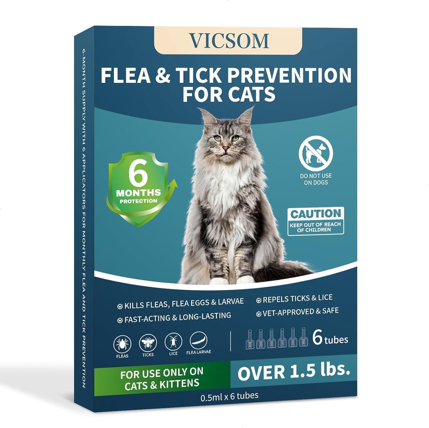 Flea Treatment for Cat Flea and Tick Prevention for Cats Kitten, 6-Month Supply, Cat Flea Treatment & Control, Repellent, Fast Acting Topical Drops for Cats, Over 1.5 lbs, 24-Hour Protect