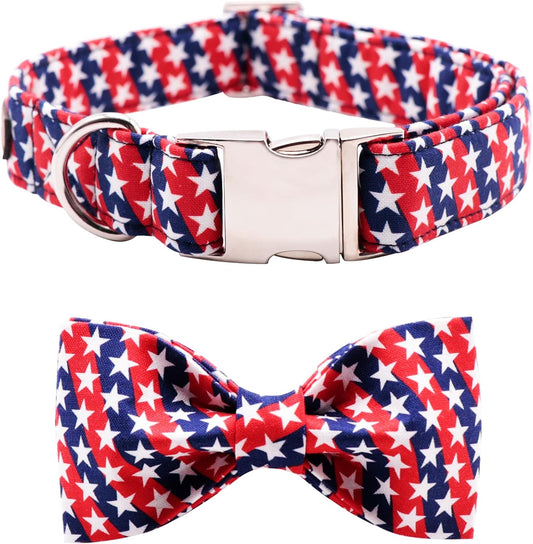 Lionet Paws Patriotic Dog Collar with Bowtie, 4th of July, Soft and Comfortable, Adjustable Collar for Medium Dogs, Neck 13.5-22 inches