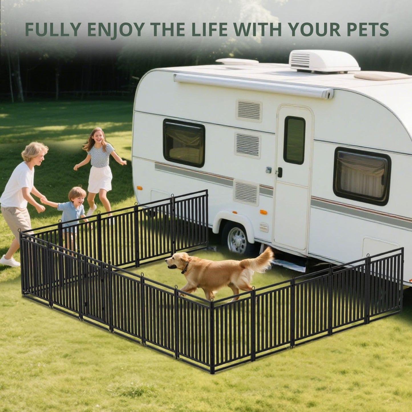 Dog Fence Outdoor Indoor, 40" Inch Height 40 Panels Dog Playpen for Large/Medium/Small Dogs Metal Dog Pen for Yard Camping and RV | Black-Silver