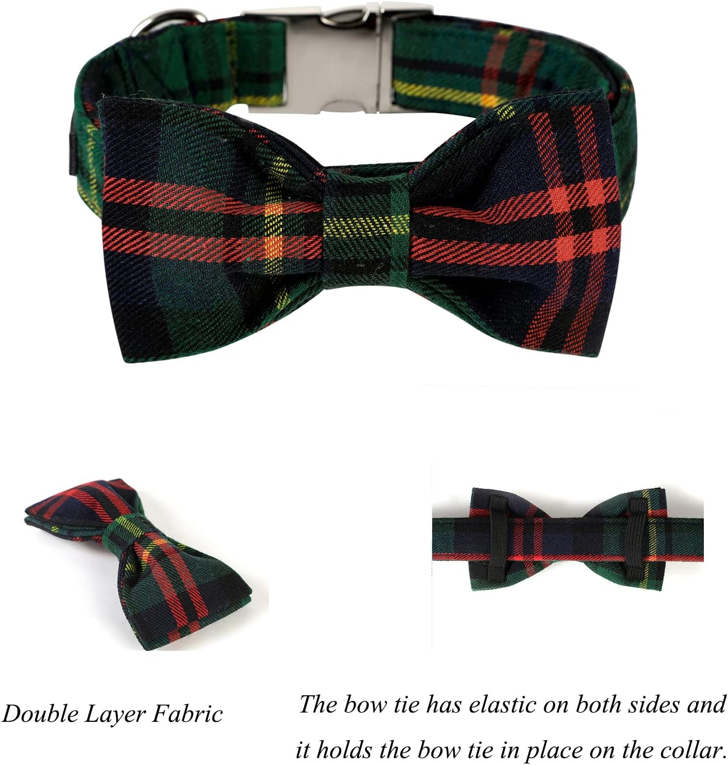 Lionet Paws Christmas Dog Collar with Bowtie Durable Adjustable Handmade Comfortable Bow Tie Dog Collar Cat Collar Green with Metal Buckle for XXS Cats,Girl Boy,Festival,Holiday Style,Neck 7-11in