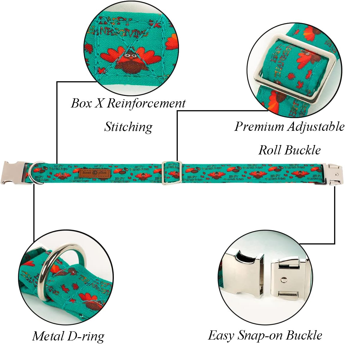 Lionet Paws Thanksgiving Day Dog Collar with Bowtie, Dog Bowtie Collar with Metal Buckle for Dogs, Adjustable Comfortable Turkey Dog Collar Girl Boy Gift, L, Neck 16-24 in