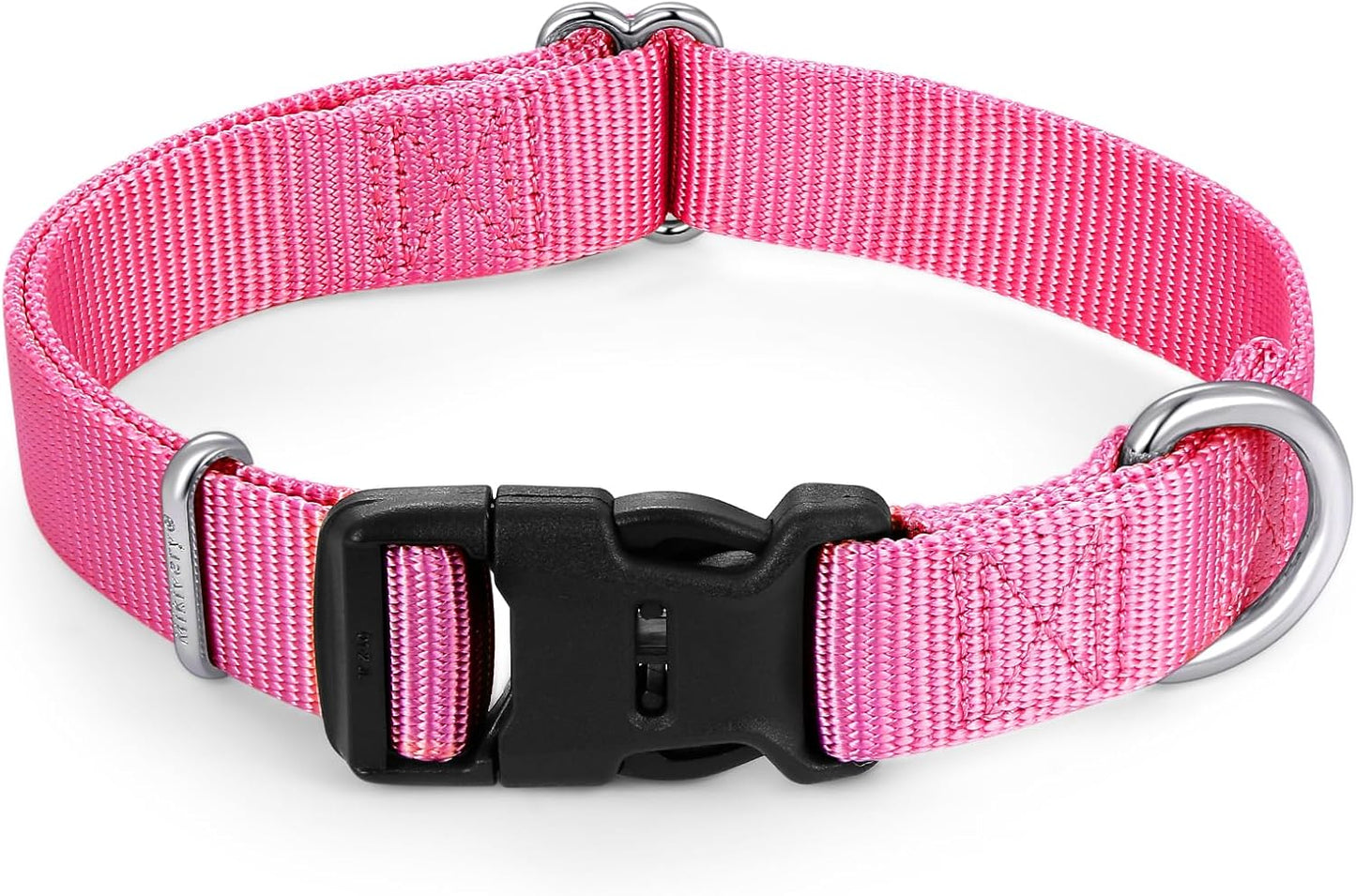 Mikivery Nylon Dog Collar with Quick Release Buckle Soft Adjustable Sturdy for Small Medium Large Dogs Pink,L