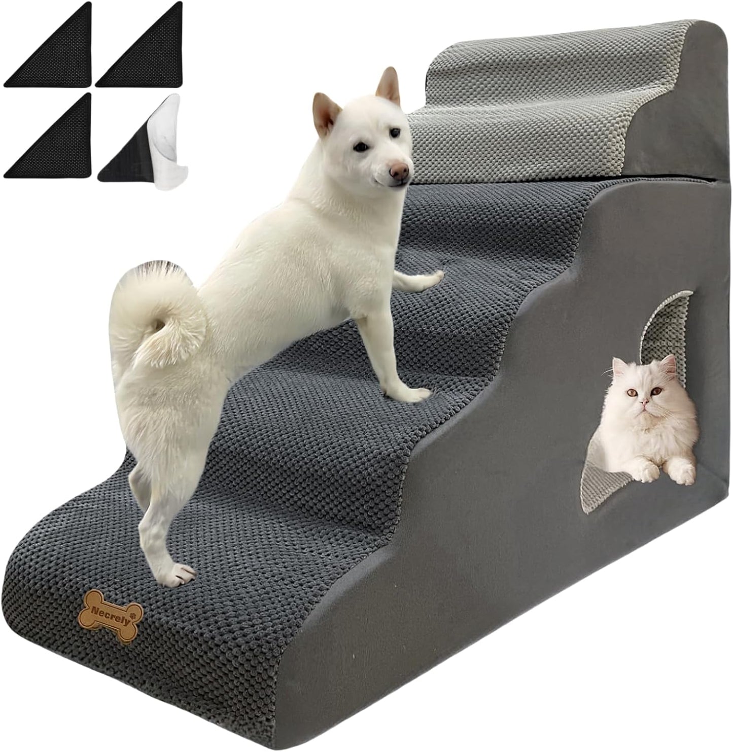 dog stairs for small dogs to 30 inches high beds, 6 step dog ramp stair for 18-36 inches couch-bed,pet stairs for small old meduim large dogs cats,Non-Slip balanced 6 tiers ladder,75 pounds Studry 33D