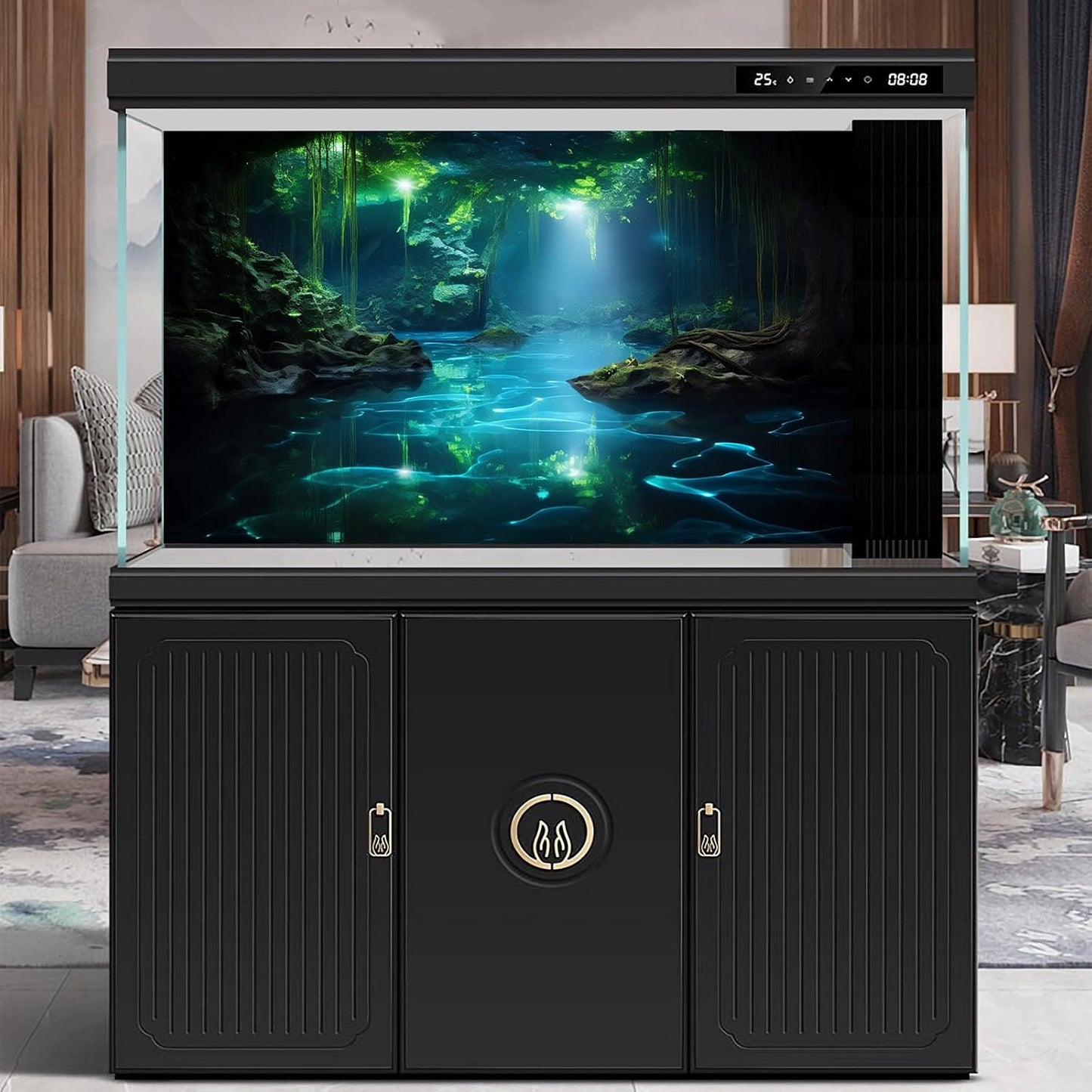 Cave Aquarium Background Underwater Cave with Light Beam Tranquil Stream Terrarium Background Mysterious Elegant Fantasy Tropical Plants Fish Tank Backdrop Wallpaper Poster Decorations Vinyl 36x24in