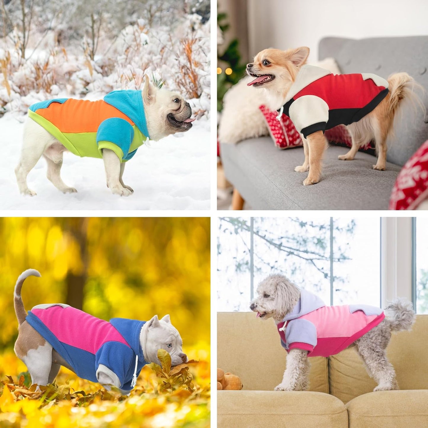 BEAUTYZOO Fleece Dog Hoodie Sweatershirt with Pocket and Leash Hole, Stretchy Small Medium Large Sized Dogs Clothes for Fall Winter Cold Days, Color Designer Warm Dog Jackets,French Bulldog Coats