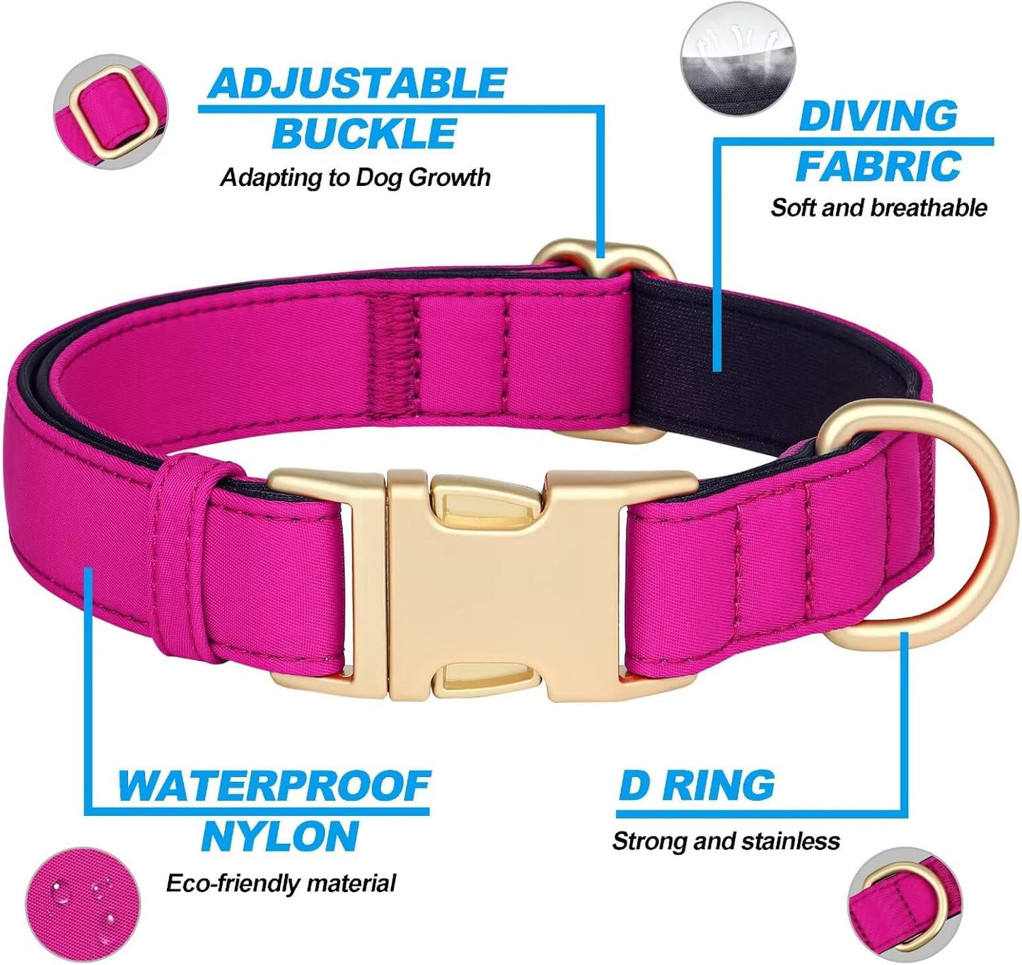 Didog Soft Padded Dog Collar for Large Dogs, Colorful and Durable Pet Collar with Quick Release Buckle, Light and Breathable for Daily Walking, Rose Purple, L