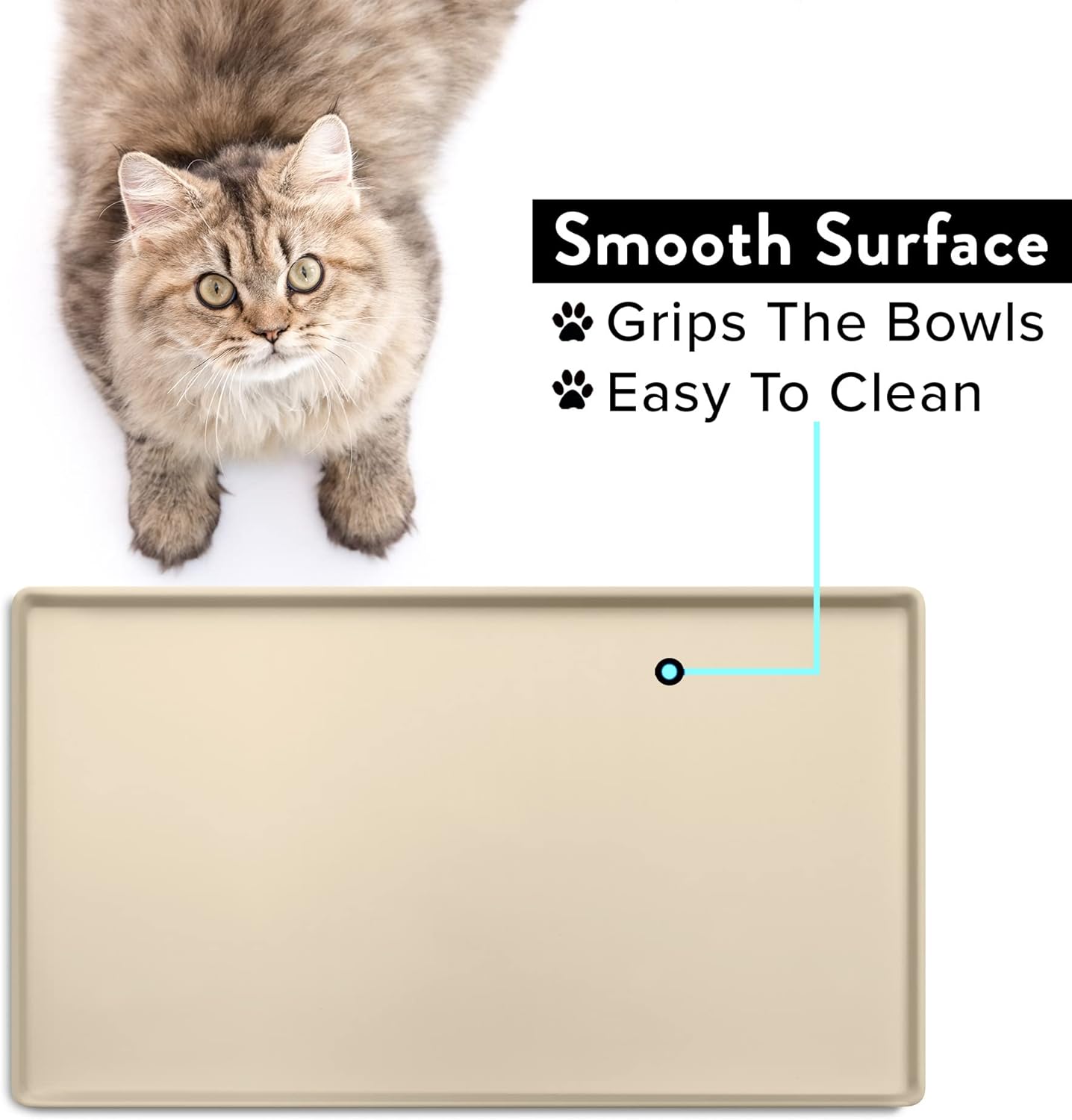 CatGuru Cat Food Mat, Small & Large Pet Feedingd Mat, 100% Waterproof Cat Mats for Food and Water, Silicone Mats for Pet Bowls, Non-Slip Placemat for Water Bowl or Fountain (Small, Sand)