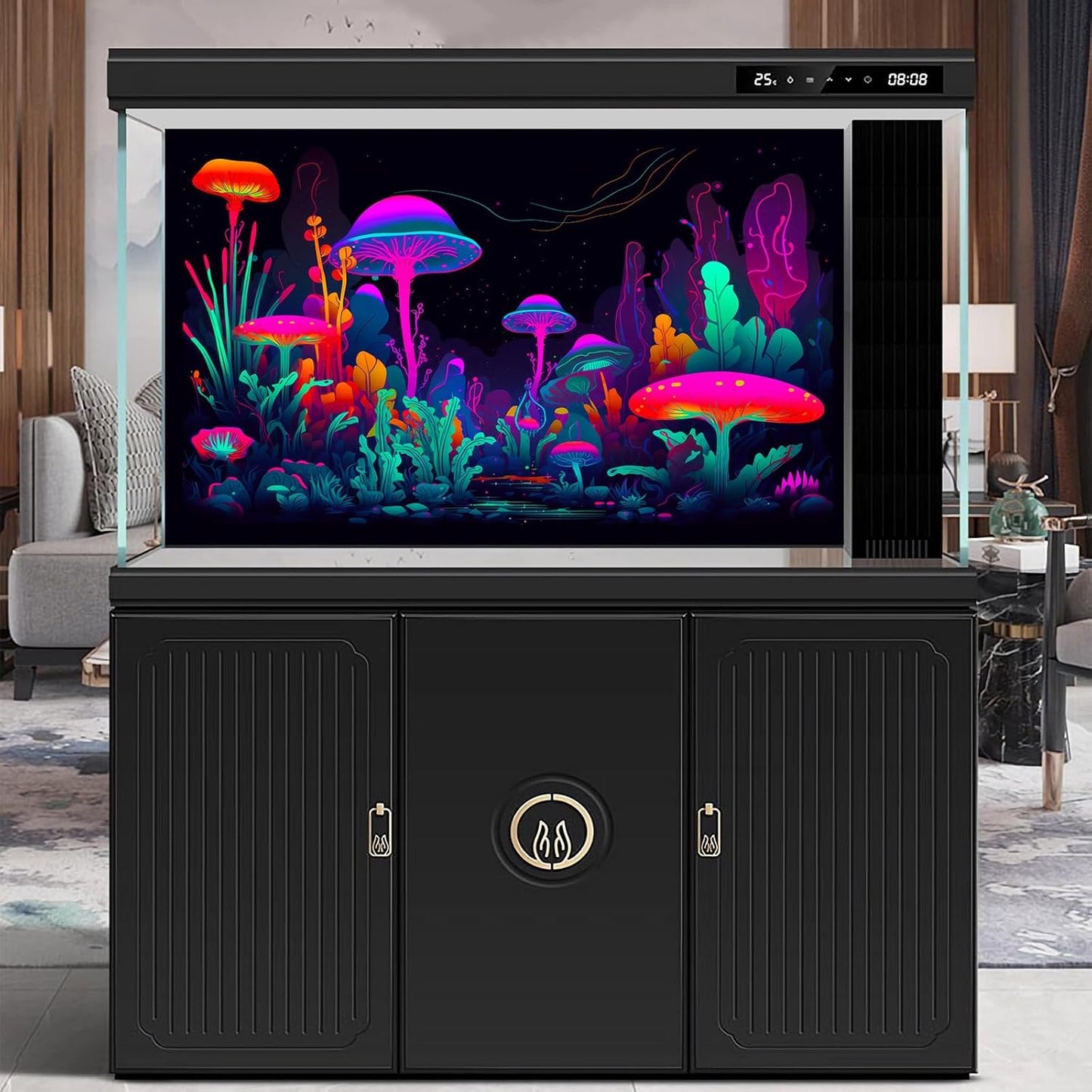 Mushrooms Aquarium Background Mushrooms in Dark Forest with Bright Colors Terrarium Background Tranquil Lake Cartoon Style Aquatic Plants Fish Tank Backdrop Poster Decorations Wallpaper Decor 30x12in