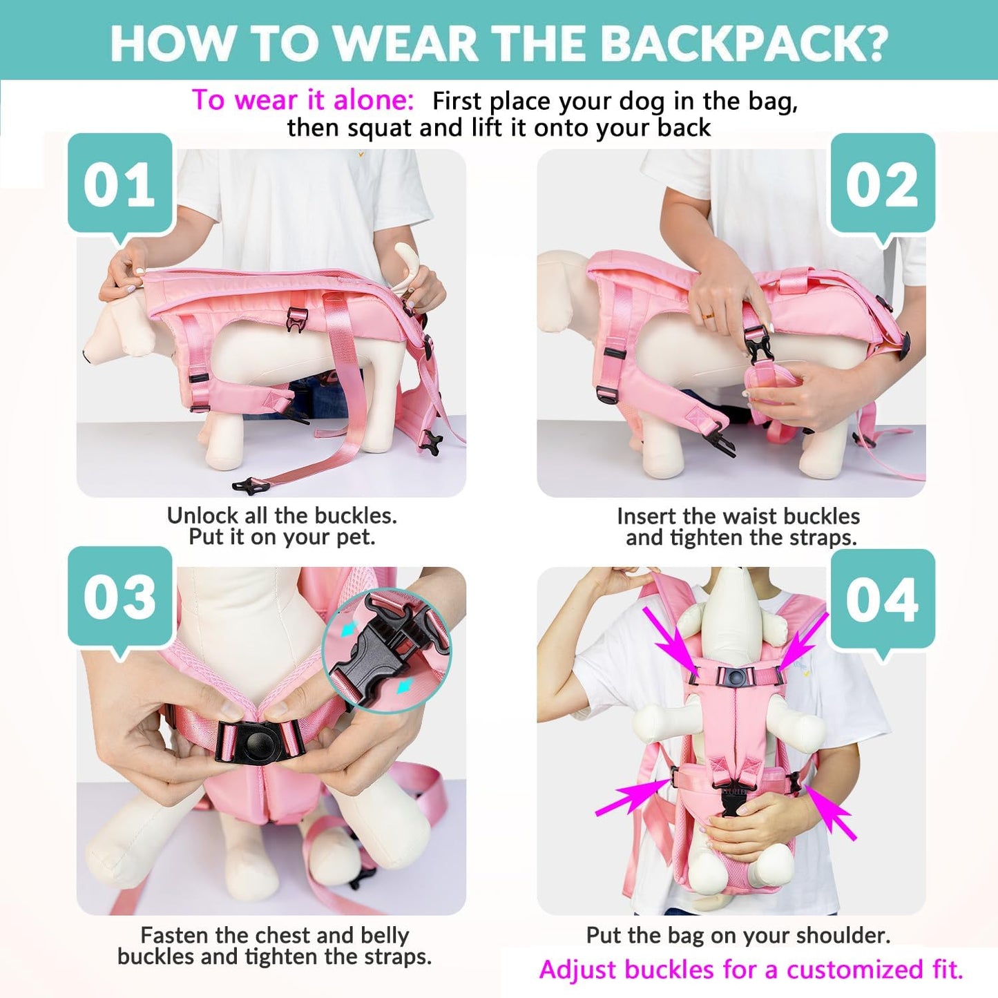 Lukovee Dog Backpack Carrier, Legs Out Easy-fit Dog Front Carrier for Small Medium Dogs, Adjustable Hands Free Dog Chest Carrier for Hiking Cycling (PI,Small)