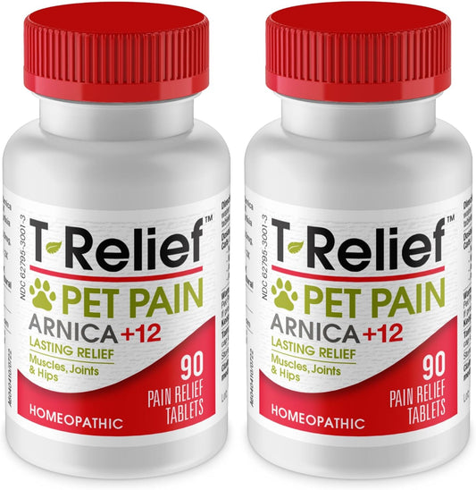 T-Relief Pet Pain Relief Arnica +12 Powerful Natural Medicines Help Ease Muscle Joint & Hip Pain Soreness Stiffness & Injuries Max Fast-Acting Soother for Dogs & Cats - 90 Tablets (2 Pack)