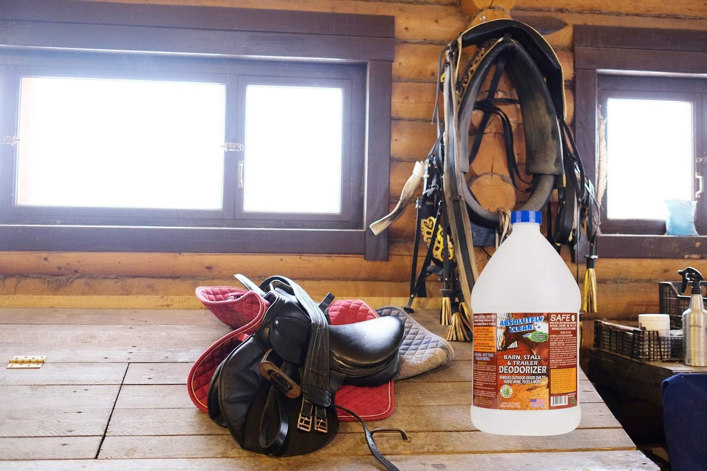 Absolutely Clean Barn, Stall, or Horse Trailer Deodorizer, Natural-Based Cleaning Spray (128oz)
