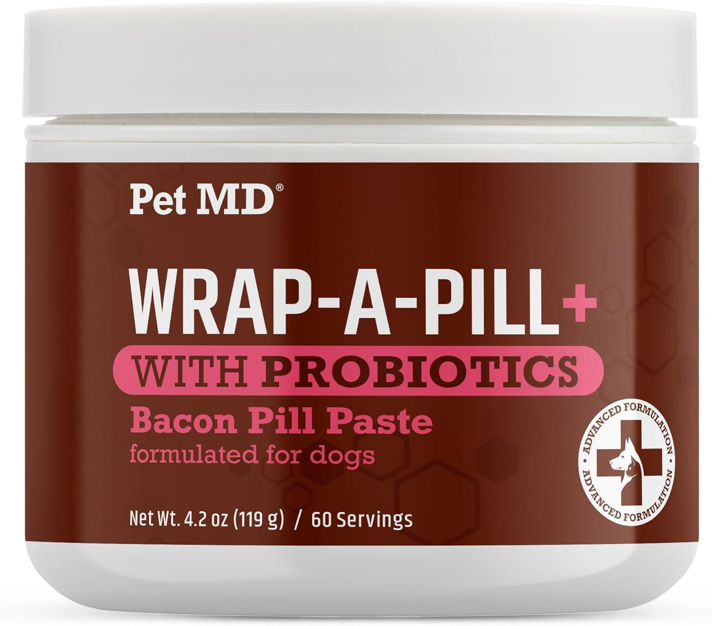 Pet MD Wrap-A-Pill with Dog Probiotics - Pill Wrap for Dogs Medicine - Easy-to-Use Paste to Hide Capsules, Create Pockets and Treats for Dogs - Bacon (4.2oz)