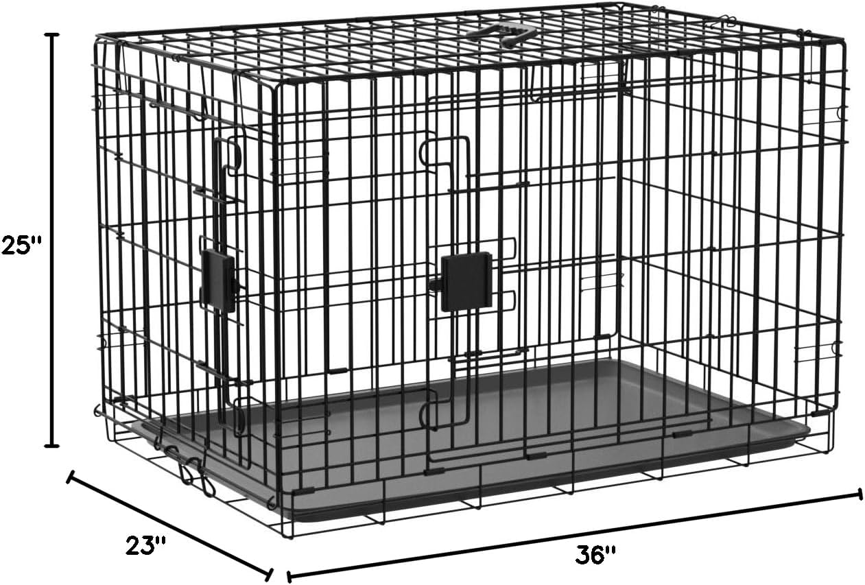 Amazon Basics Durable, Foldable Metal Wire Dog Crate with Tray, Double Door, 36 x 23 x 25 in, Black
