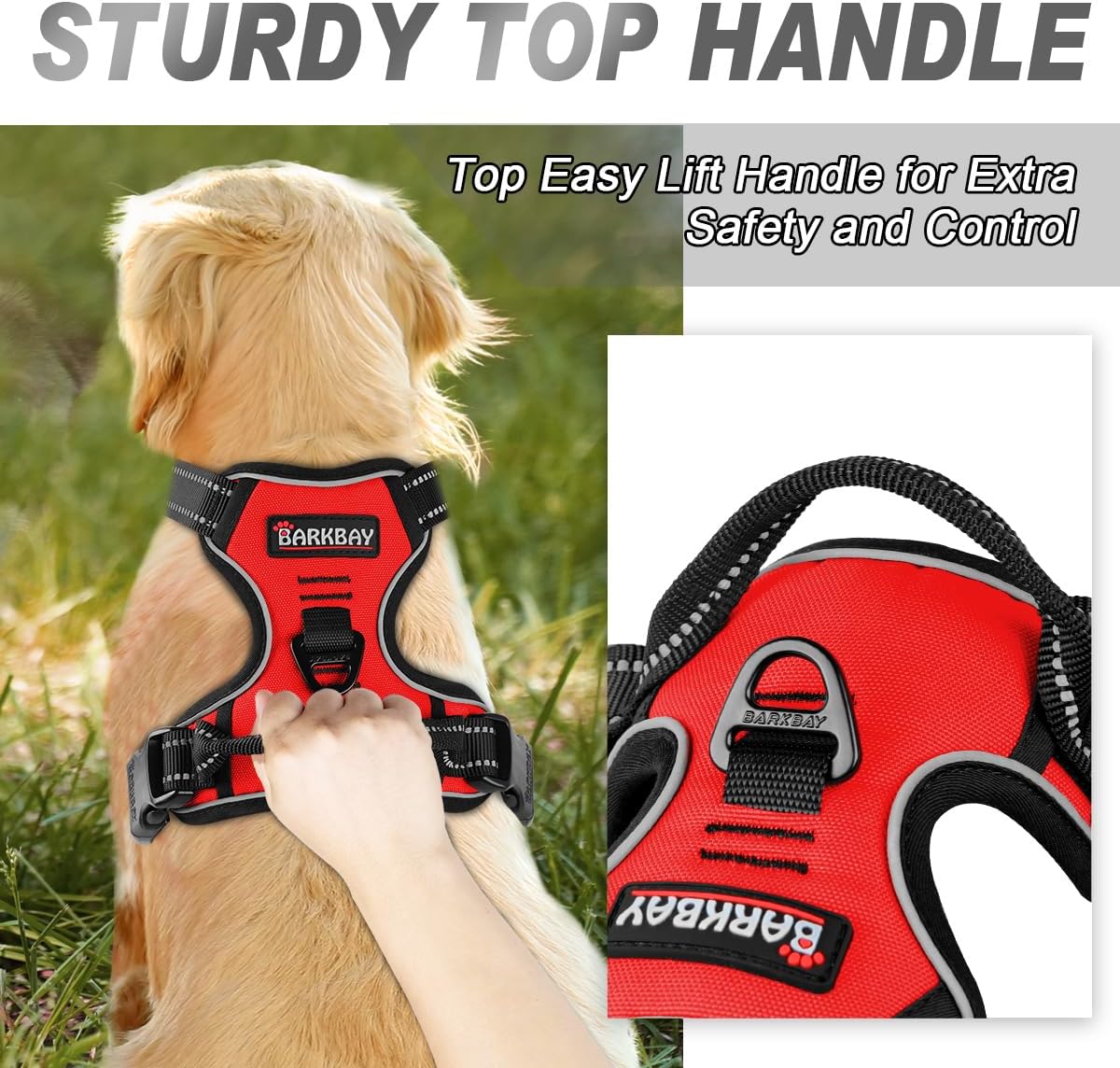 BARKBAY No Pull Dog Harness Front Clip Heavy Duty Reflective Easy Control Handle for Large Dog Walking(Red,S)