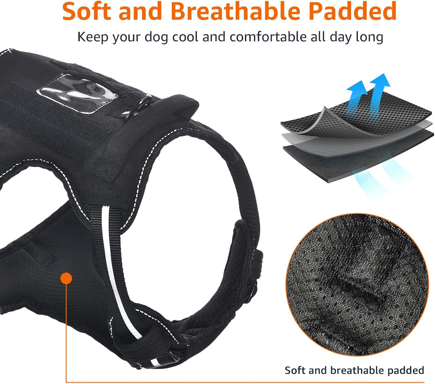 Amazon Basics No Pull Dog Harness, Adjustable Front Clip, Tactical Vest, Medium, Black