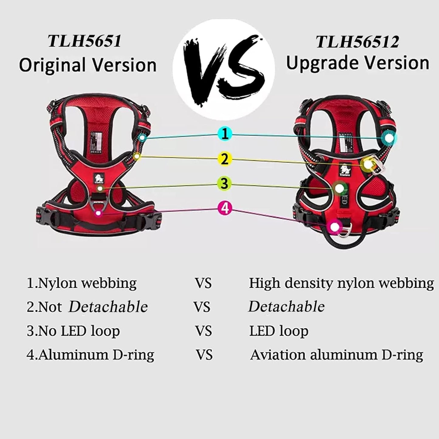 TRUE LOVE Dog Harness No Pull Nylon Reflective Pet Harness Adjustable Comfortable Control Step-in Brilliant Colors Truelove TLH56512 Gray