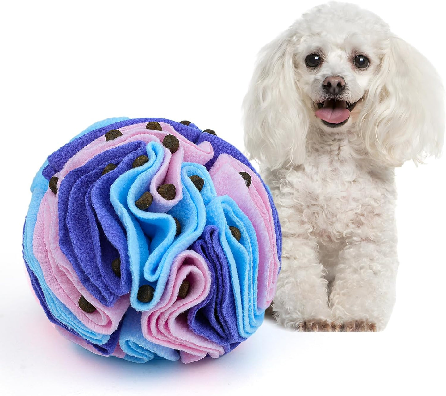 Pet Snuffle Ball, Puzzle Sniffing Interactive Dog Ball for Blind Dogs Training Stress Relief Dog Enrichment Toys Treat Machine Washable (15cm, Macarons Color)