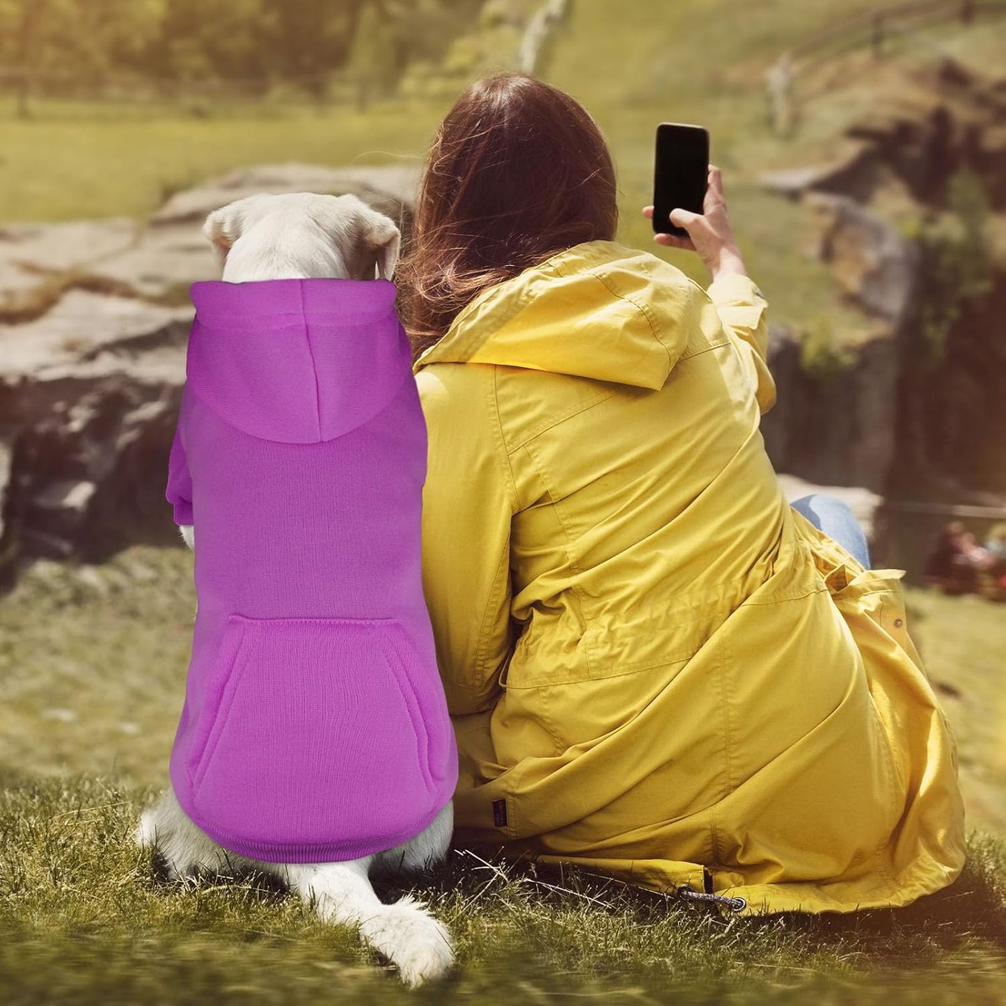 Dog Sweaters for Large Dogs Dog Hoodie Sweater Solid Soft Brushed Fleece Clothes Hoodie Sweatshirt with Pocket(Purple-XL)