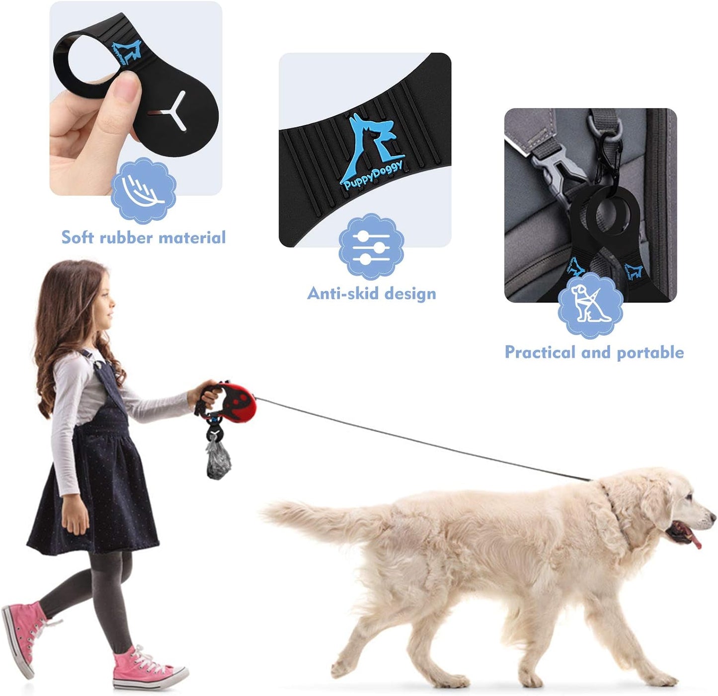 PuppyDoggy Dog Poop Bag Holder for Leash Waste Bag Carrier Dog Poop Bag Dispenser for Walking Running Bicycle Accessory 4 Pieces (Black + Light Green)
