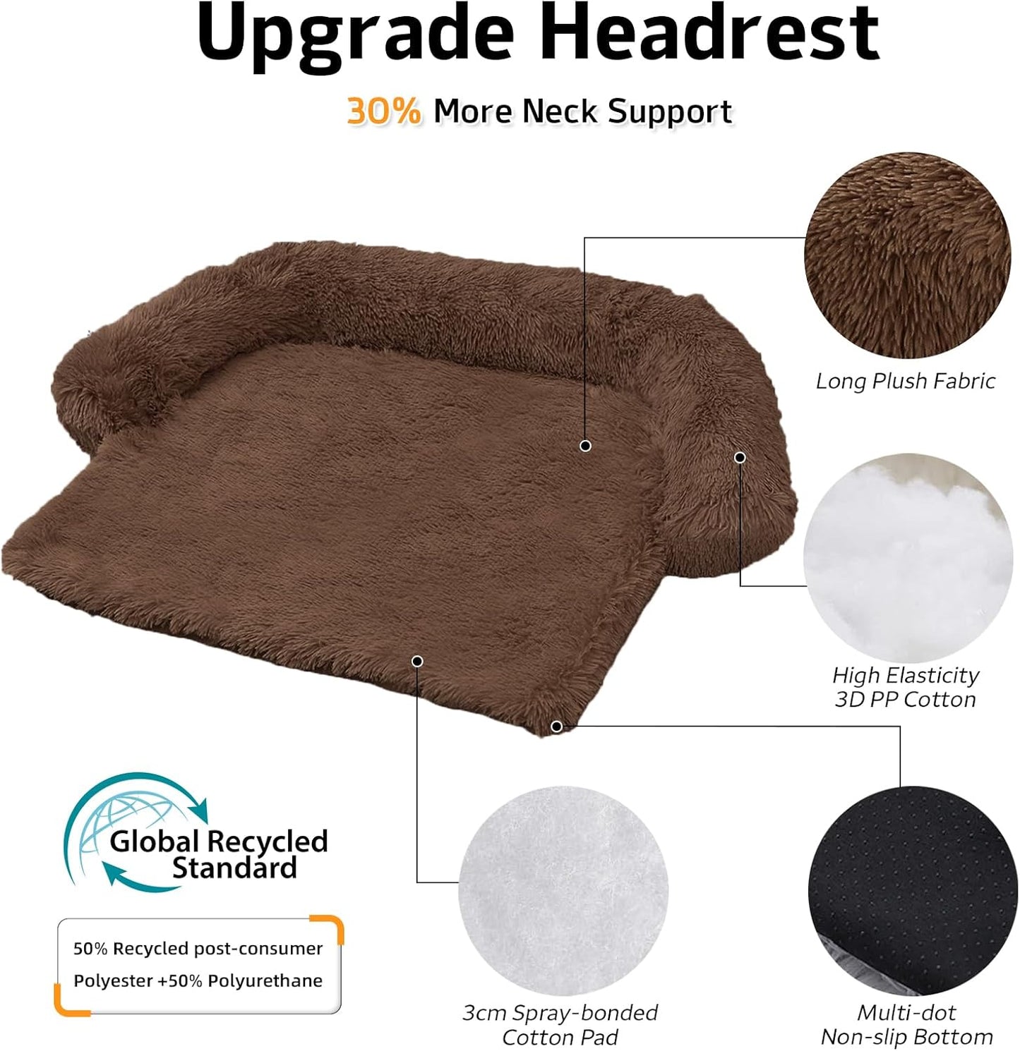 GGIB Calming Dog Bed Fluffy Plush Dog Mat for Furniture Protector with Removable Washable Cover for Large Medium Small Dogs and Cats (Large, Coffee)